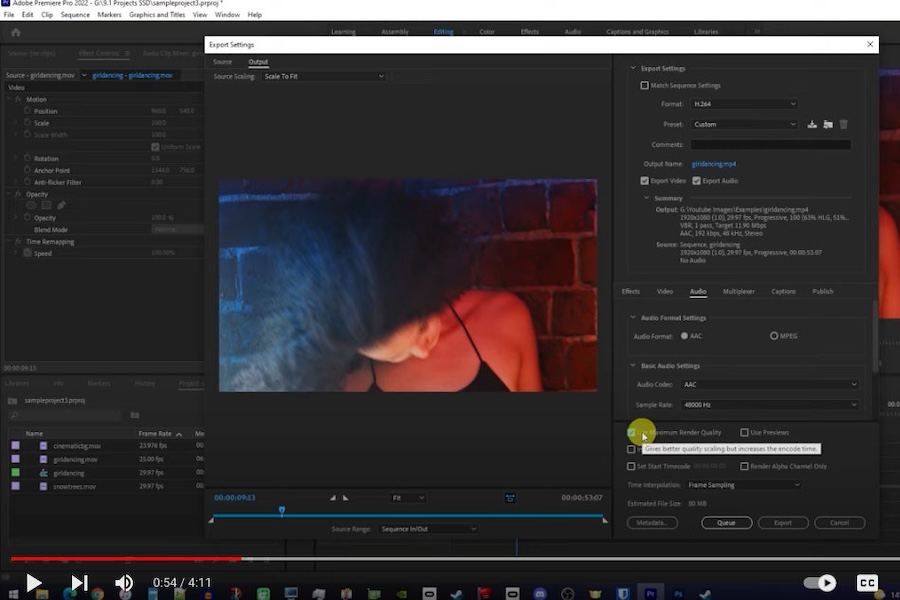 Screenshot of a YouTube video on Adobe Premiere