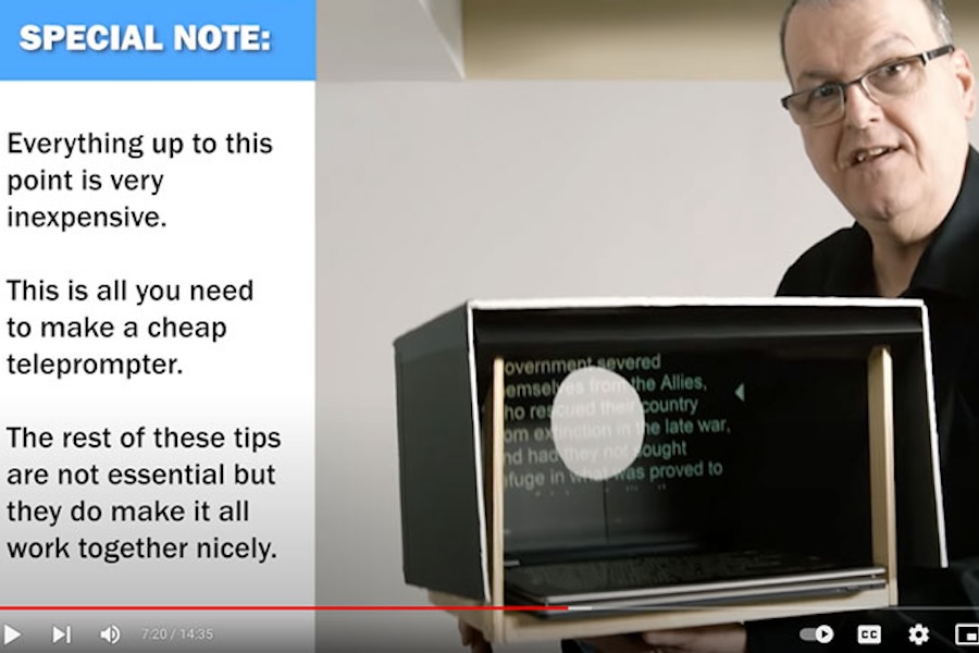 A screenshot of a YouTube video on how to DIY a teleprompter