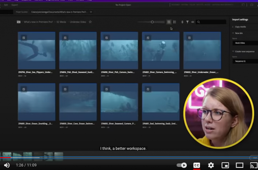Screenshot of a YouTube video of new updates to Adobe Premiere