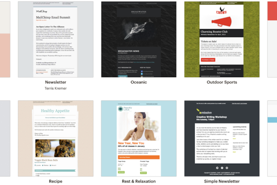 Screenshot of MailChimp newsletter templates