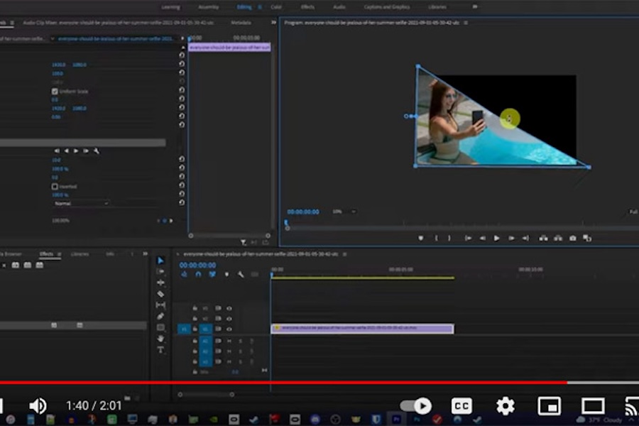 Screenshot of a YouTube video on cropping videos in Adobe Premiere