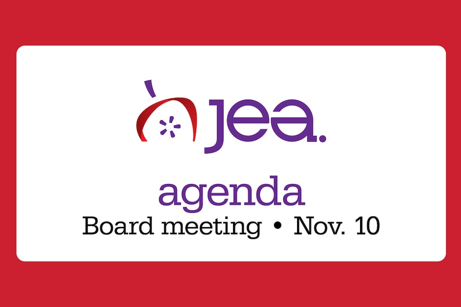 JEA logo that reads agenda, Board meeting Nov. 10