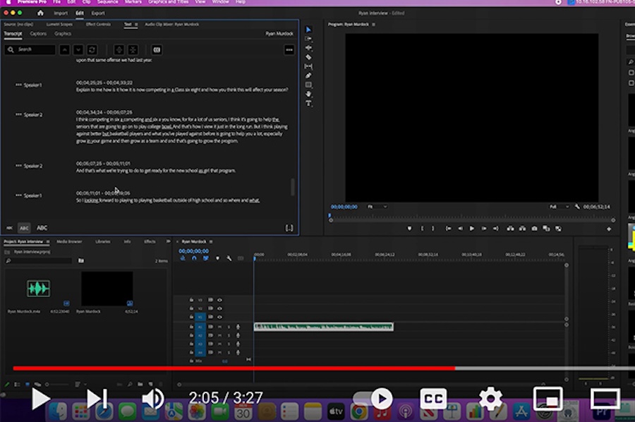 Screenshot of a YouTube video using Adobe Premiere Pro