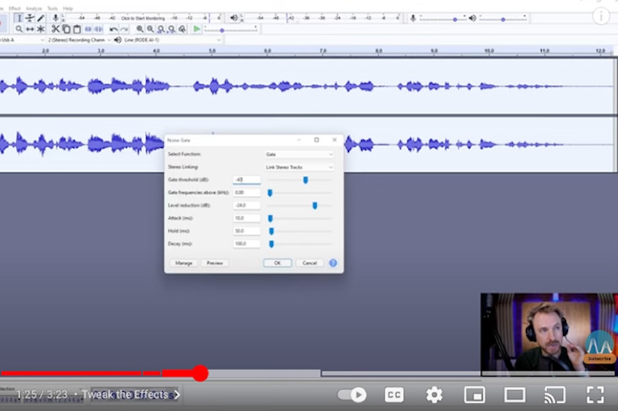 Screenshot of a YouTube video on using Audacity