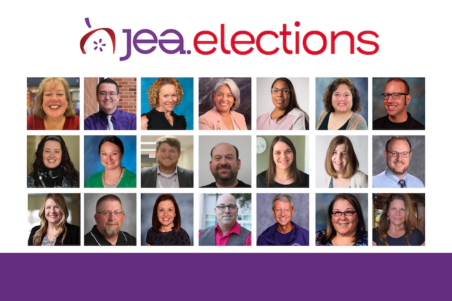Web JEA Elections logo with 21 mugshots