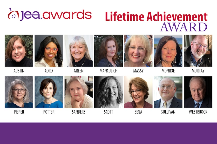 Web JEA Awards Lifetime Achievement Award, 14 mugshots, Austin, Coro, Green, Manculich, Massy, Monroe, Murray, Pieper, Potter, Sanders, Scott, Sena, Sullivan, Westbrook
