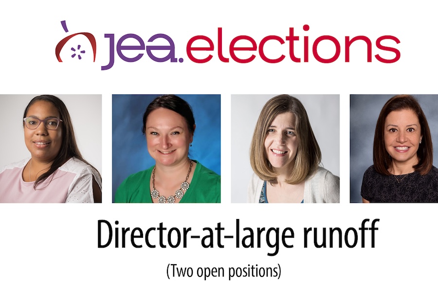 JEA Elections, 4 mugshots, reads Director-at-Large runoff(Two Open Positions)