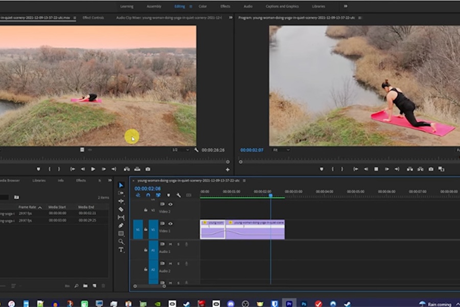 Screenshot of someone using Adobe After Effects too speed up a video