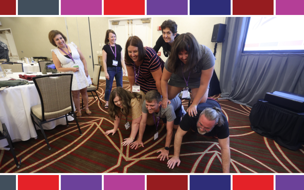 Human pyramid at the 2024 JEA Advisers Institute.