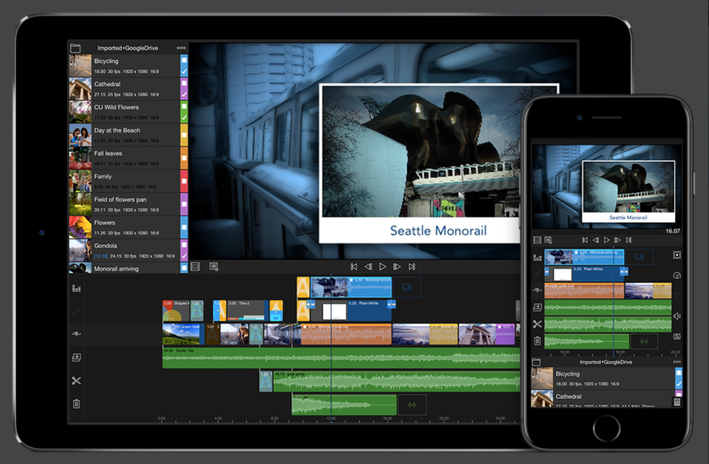 Photo of an ipad and iphone using LumaFusion to edit videos