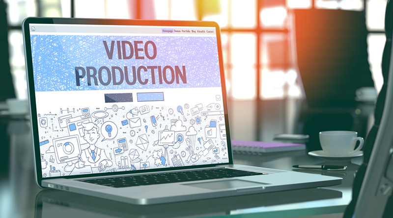 Photo of a computer screen that has the words Video Production on it
