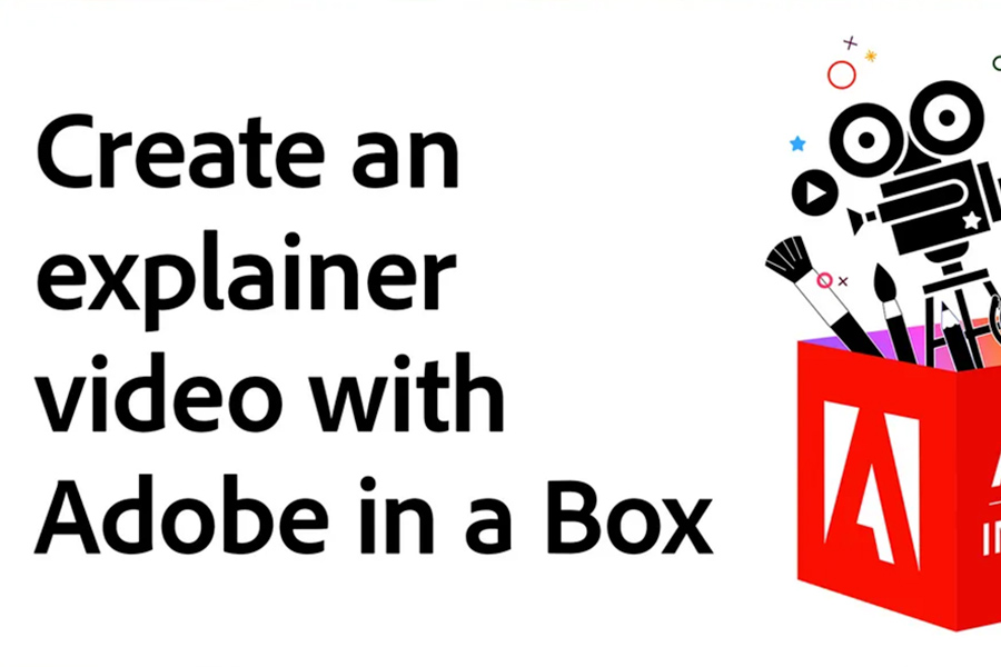 Adobe logo that says Create an Explainer Video with Adobe in a Box