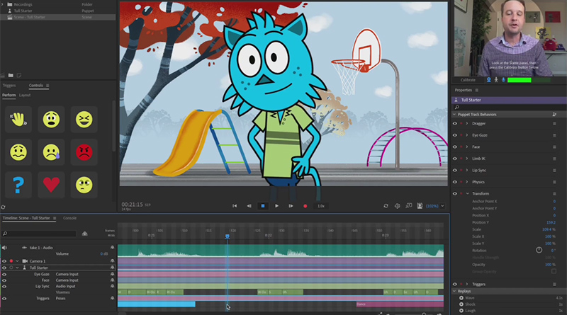 Screenshot of a tutorial on using Adobes Character Animator feature