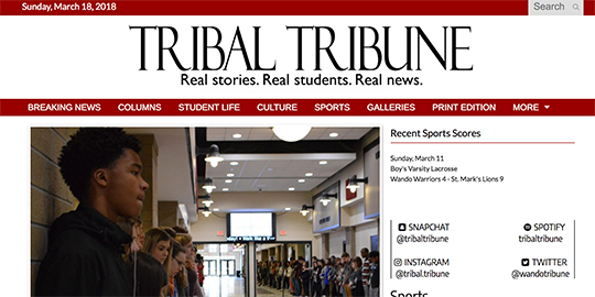 Screenshot of the tribal Tribune website