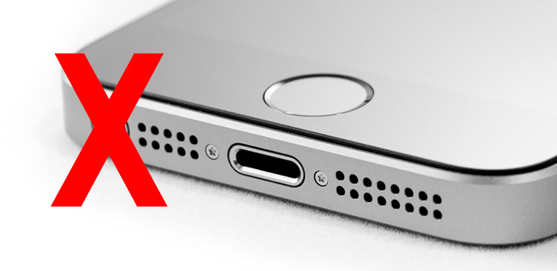 Photo of a phone that has an X over the headphone jack