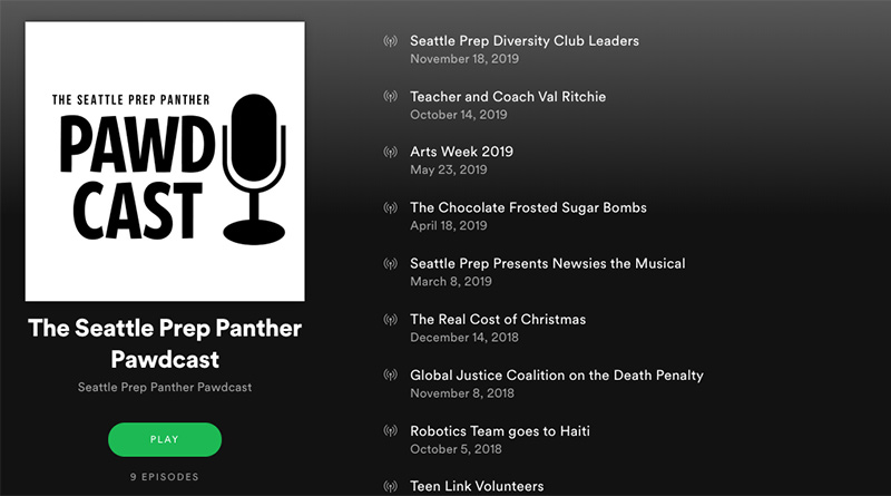 Photo of a Spotify Podcast that says The Seattle Prep Panther Pawdcast