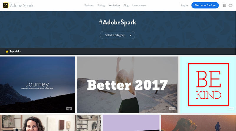 Screenshot of the Adobe Spark website