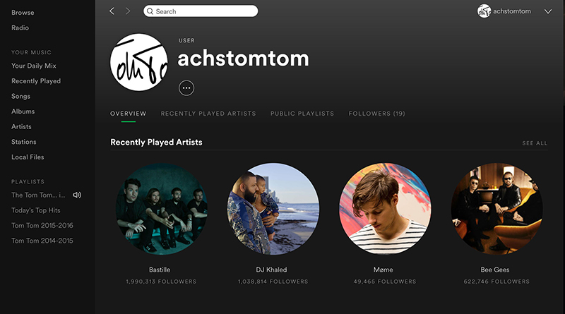 Screenshot from spotify of a achstomtom account