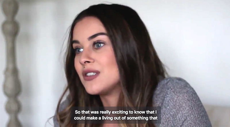 Screenshot from a video that shows subtitles of a woman saying "So that was really exciting to know that I could make a living out of something that.."