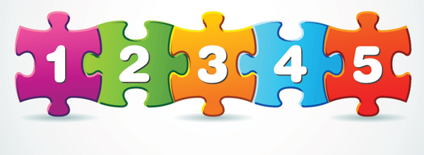 Graphic of connected puzzle pieces labeled 1,2,3,4,5