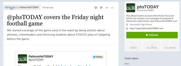 Screenshot from the phsToday twitter page with a tweet that says @phsTODAY covers teh Friday Night football game
