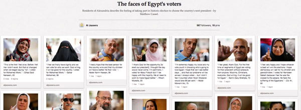 Screenshot of the page titled The faces of Egypts voters on the Pinterest website