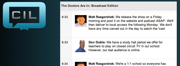 Screenshot of a broadcast with a CIL logo, with messages from Matt Rasgorshek and Don Goble