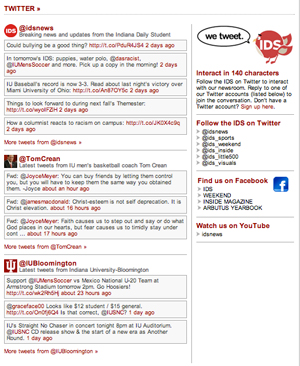 Document of the different social media accounts of the Indiana Daily Student news