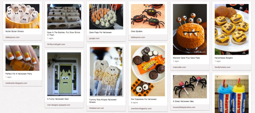 Screenshot of the Pinterest website with ideas for halloween desserts