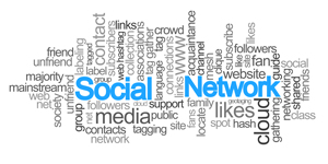 Word Bubble that says Social Network and other words like media, cloud and likes