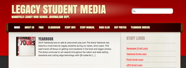 Screenshot from the Legacy student media website opened to the Yearbook tab
