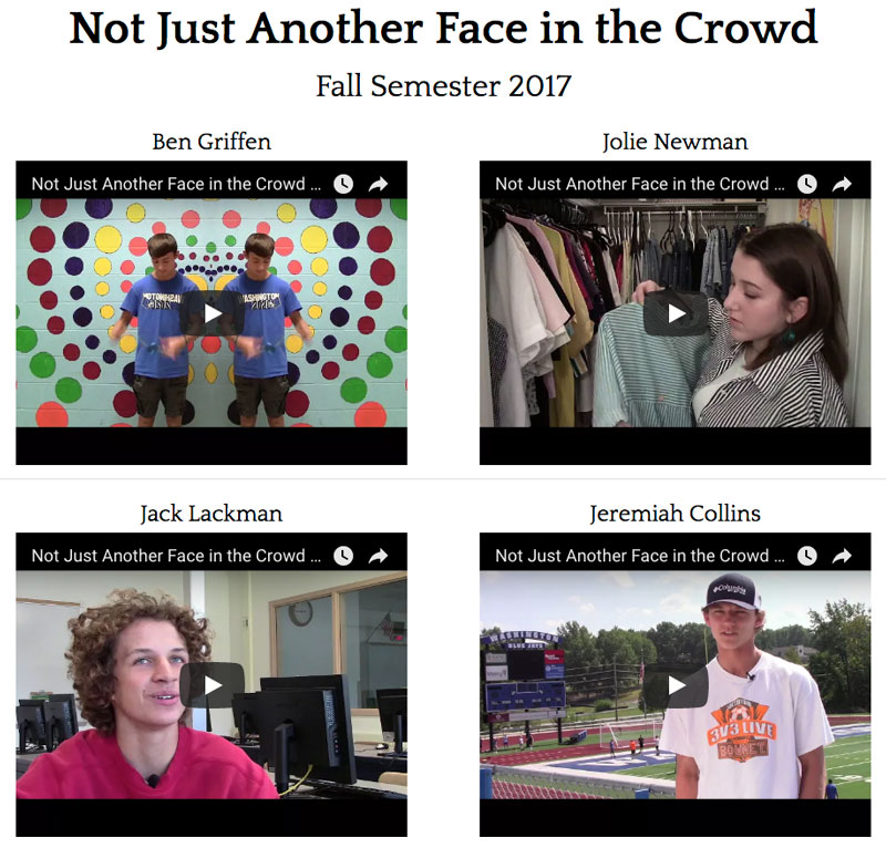 Screenshot of the Not Just another Face in the Crowd segment on a student website