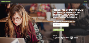 Screenshot of the PressFolios website