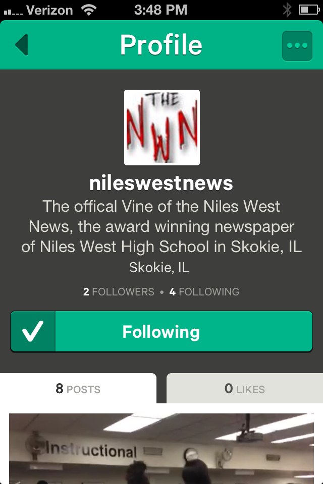 Screenshot of the Niles West News Vine profile account
