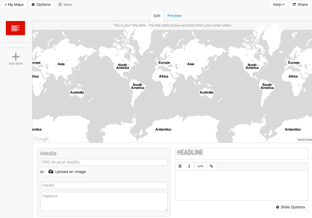 Screenshot of the StoryMap Website of a world map
