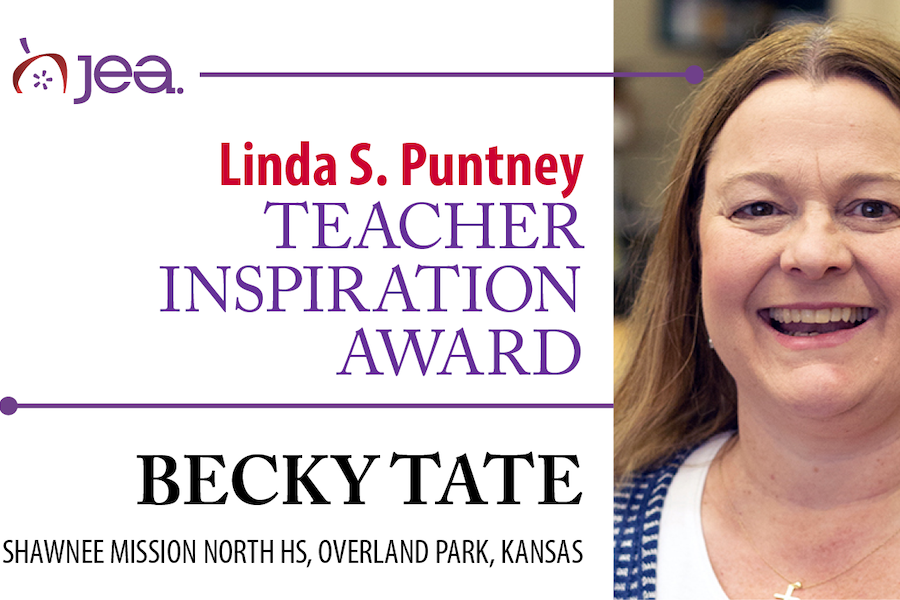 TeacherInspiration2024 JEA Linda S. Putney Teacher Inspiration Award, Becky Tate Shawnee Mission North HS, Overland Park, Kansas, mugshot of Tate