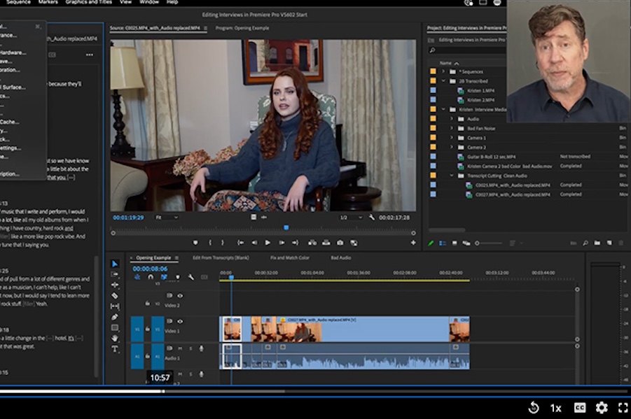 Screenshot from a video of someone editing a video on Premiere Pro