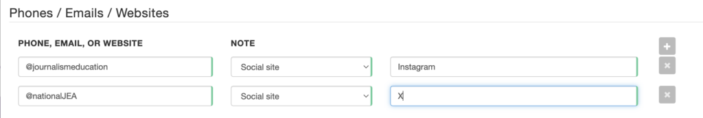 Member Hub screenshot showing how to insert social media handles