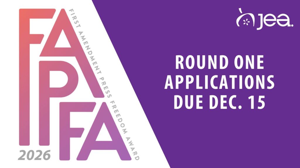 Graphic contains the FAPFA logo in ombre pink into purple font on a white background on the left half of the graphic as well as a purple background with the FAPFA deadline in white font on the right half of the graphic.