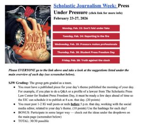 Graphic shows a screenshot of the Scholastic Journalism Week website with lessons highlighted in red background.