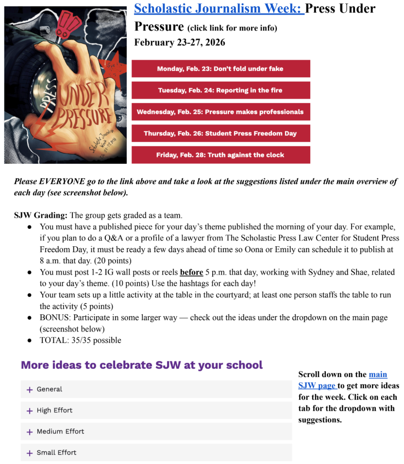 Graphic shows a screenshot of the Scholastic Journalism Week website with lessons highlighted in red background.