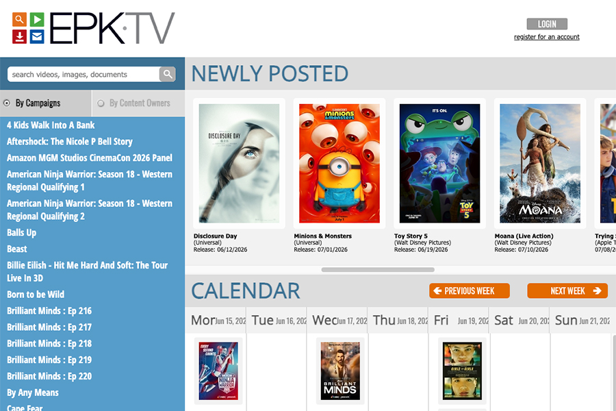 This is a screenshot of the EPK.TV website homepage.