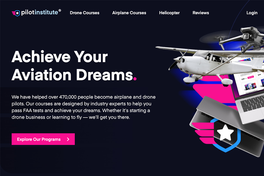 Decorative image. Screenshot of PilotInstitute.com homepage.